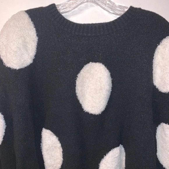 Alice + Olivia Gleeson Polka-dot Boxy Long-sleeve Pullover Sweater Wool Black M - Picture 15 of 16